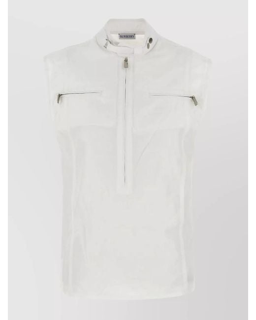 Burberry White Cotton High-Neck Sleeveless Knitted Top