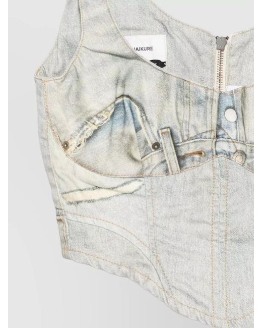 Haikure Gray Sleeveless V Neck Top Faded Wash