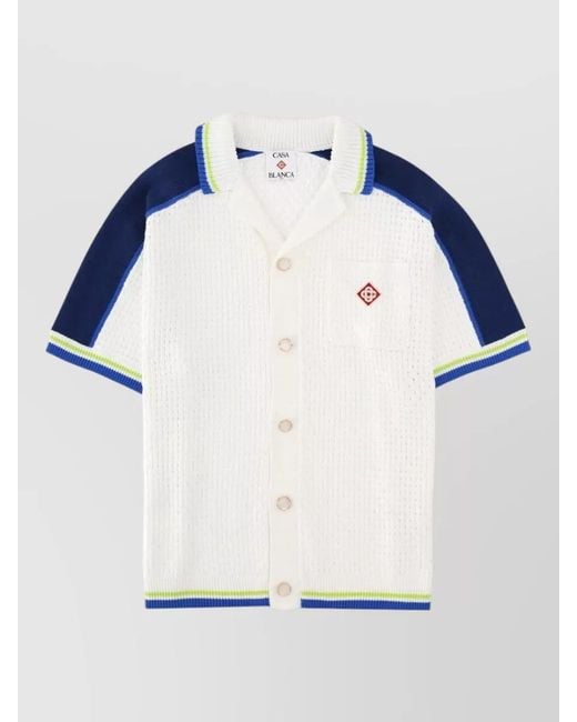 Casablanca Blue Crochet Logo Shirt Short Sleeves Pocket for men