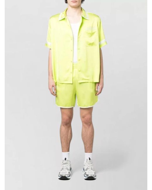 BLUE SKY INN Yellow Satin Track Shorts Relaxed Fit Stripe for men