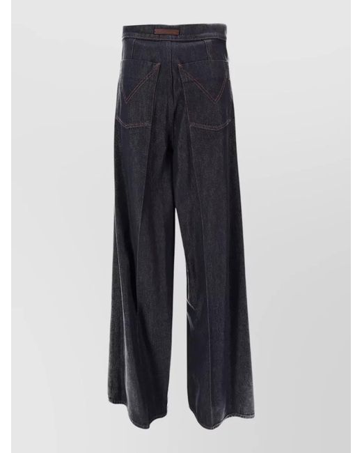 Max Mara Blue Wide Leg Pants Belt Loops Pockets