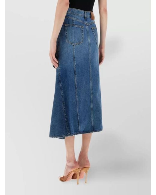 McQueen Blue Denim High-Rise Cutout Midi Skirt