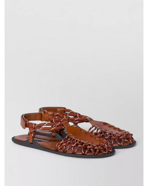 Miu Miu Brown Sandals Flat Sole Open Toe Braided