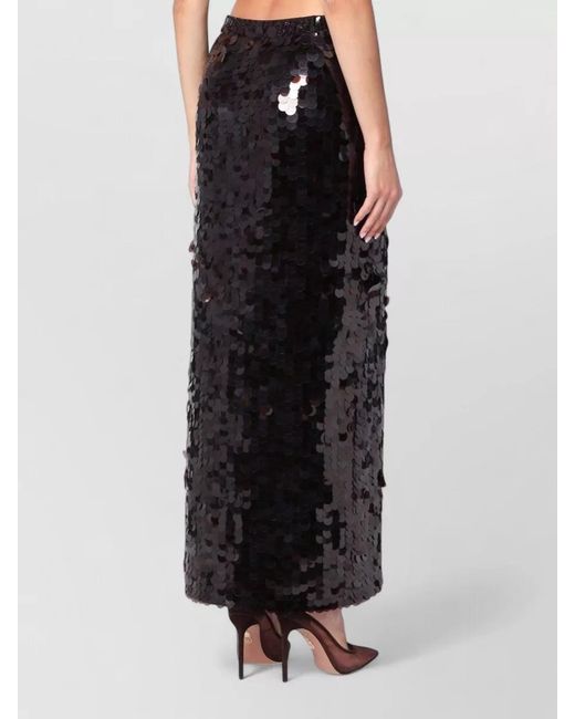 P.A.R.O.S.H. Black High Slit Maxi Sequin Embellished Skirt