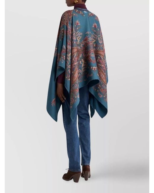 Etro Blue Wool And Cashmere Jacquard Paisley Cape