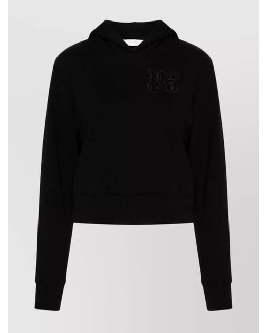 Palm Angels Black Organic Cotton Cropped Hoodie