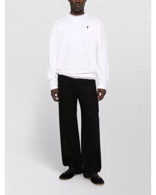 AMI White Crew Neck Knit Pullover Long Sleeves for men