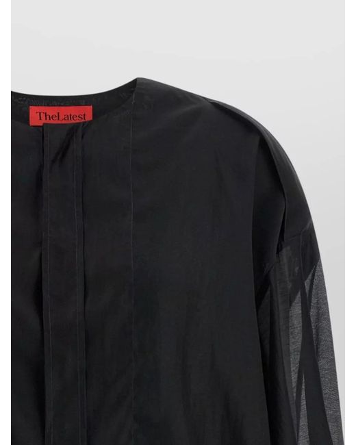 Thelatest Black Long Sleeve Top Round Neckline