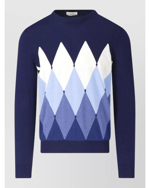 Ballantyne Blue Argyle Pattern Crew Neck Knit Sweater for men