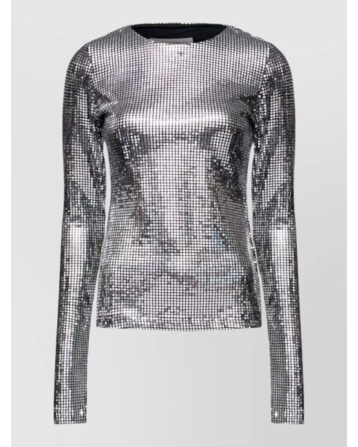 MM6 by Maison Margiela Gray Metallic Grid Long-Sleeve Crew-Neck Blouse
