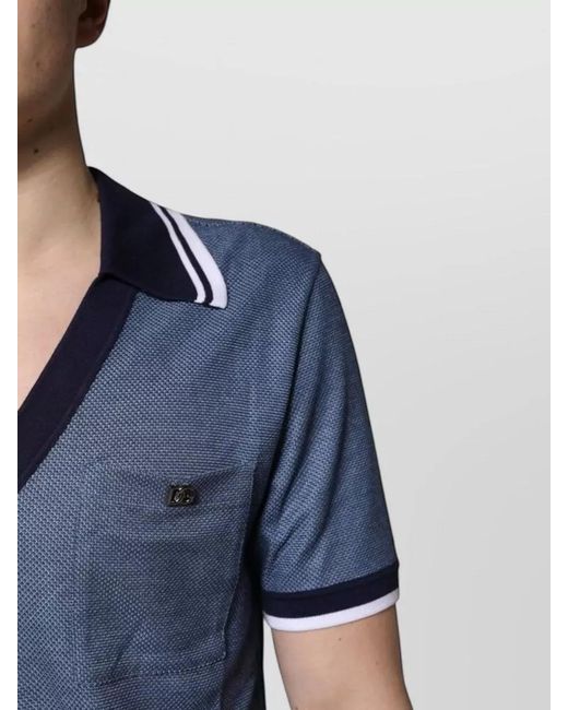 Dolce & Gabbana Blue Silk V-Neck Short-Sleeve Polo Shirt for men
