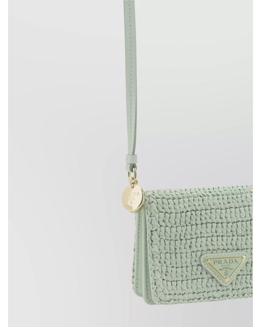 Prada Green Raffia Shoulder Strap Card Holder