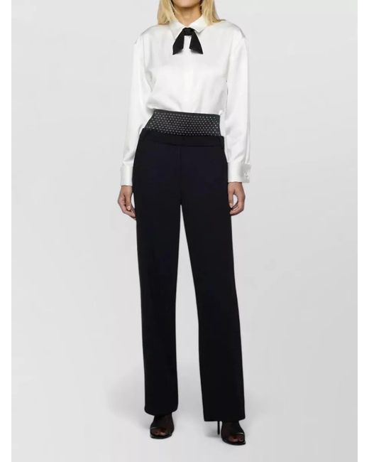 SIMONA CORSELLINI Blue High Rise Trousers Embellished Waistband Wide Leg