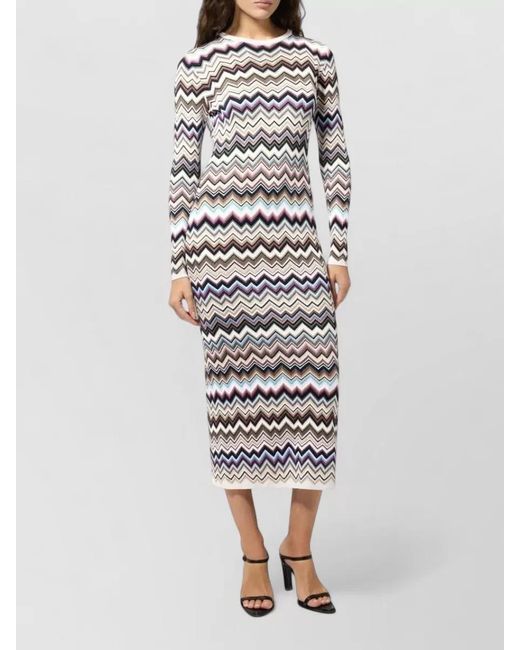 Missoni White Long Fitted Dress Zigzag Pattern Slit