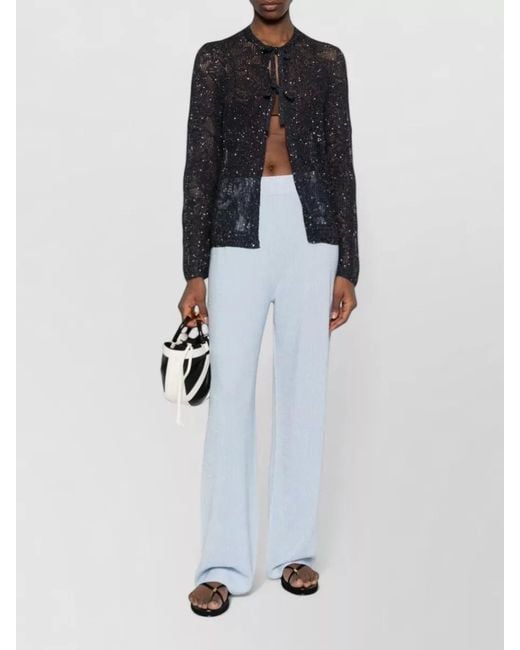 Fabiana Filippi Blue Wide Leg Glitter Knit Trousers