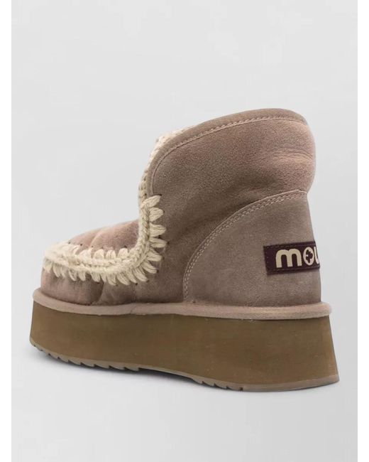 Mou Natural Platform Ankle Slippers Crochet Trim