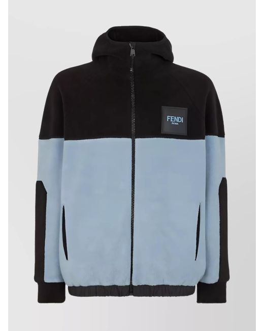 Fendi Black Zip-Up Hooded Sweater With Side Pockets for men