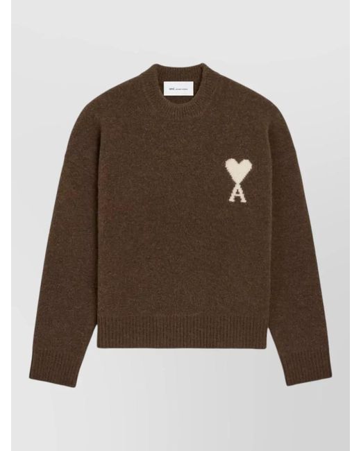 AMI Brown Alpaca Wool Crewneck Jumper for men