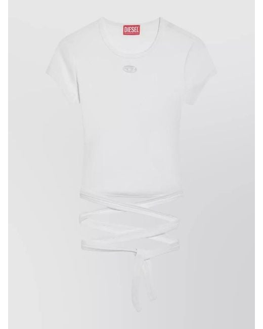 DIESEL White Cropped Tie-Detail T-Shirt