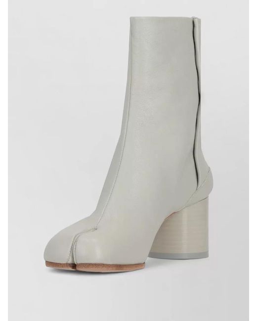 Maison Margiela Gray Leather Ankle Boots Block Heel Round Toe