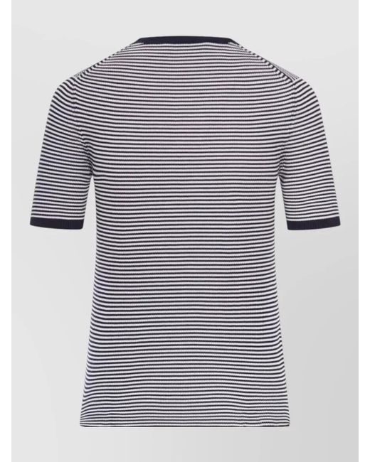 Prada Blue Striped Ribbed Slim-Fit Silk T-Shirt