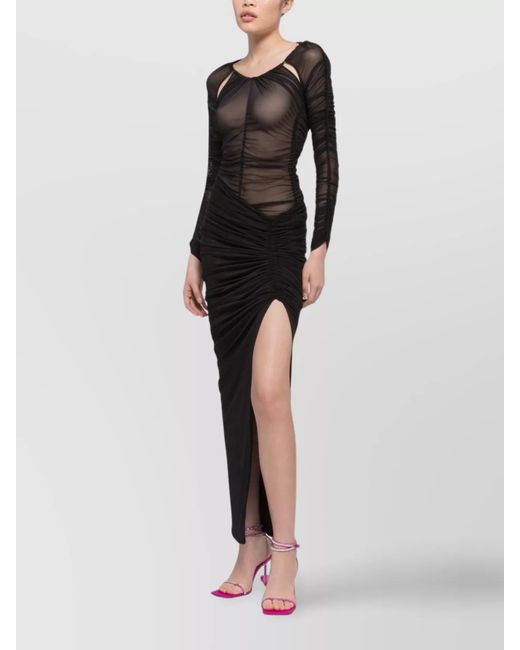 AZ FACTORY Black Ruched High-Rise Side-Slit Ankle-Length Skirt
