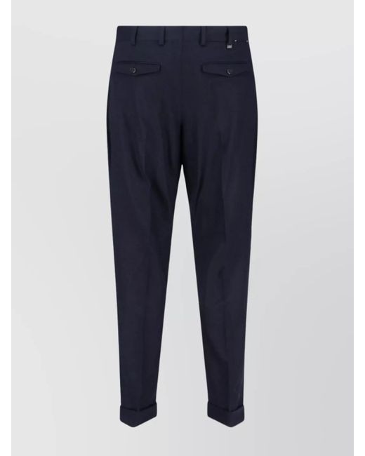 PT Torino Blue Cashmere Straight-Leg Tailored Trousers for men