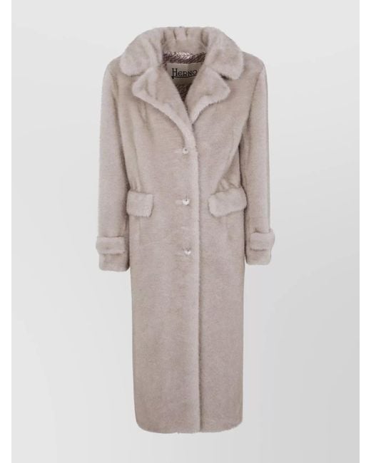 Herno Multicolor Long Faux Fur Coat With Notched Lapels
