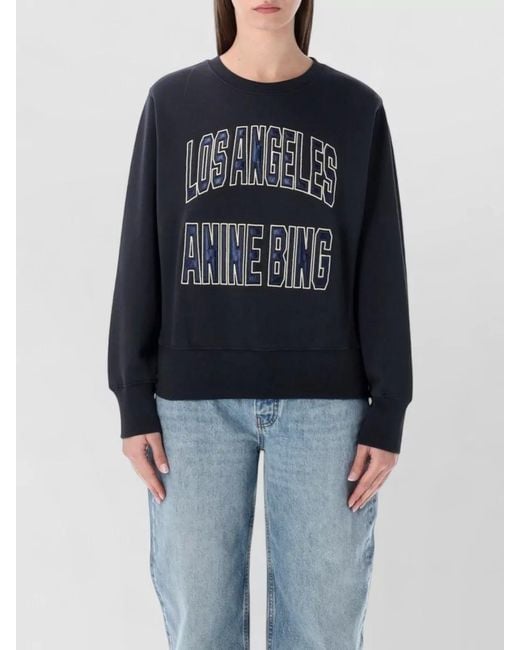 Anine Bing Blue Cotton Blend Relaxed Fit Cropped Sweatshirt