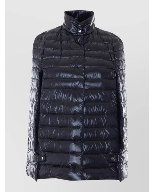 Herno Blue Hooded Rain Cape High Neck Padded