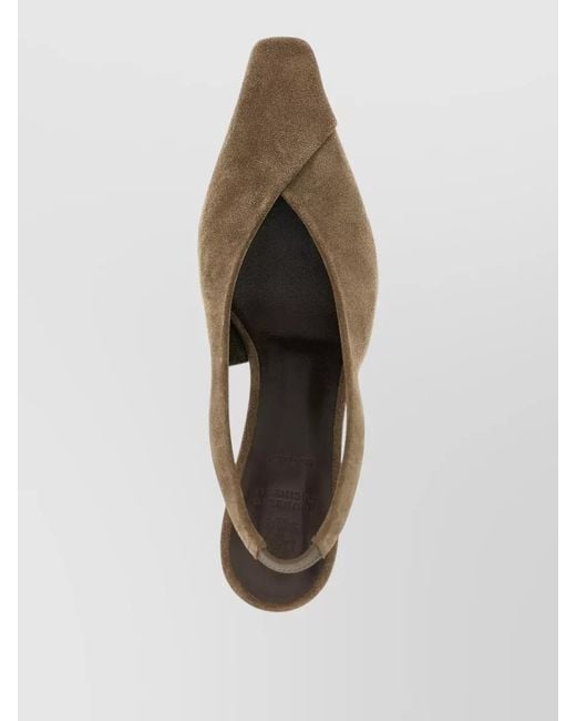 Brunello Cucinelli Metallic Suede Asymmetric Slingback Mules