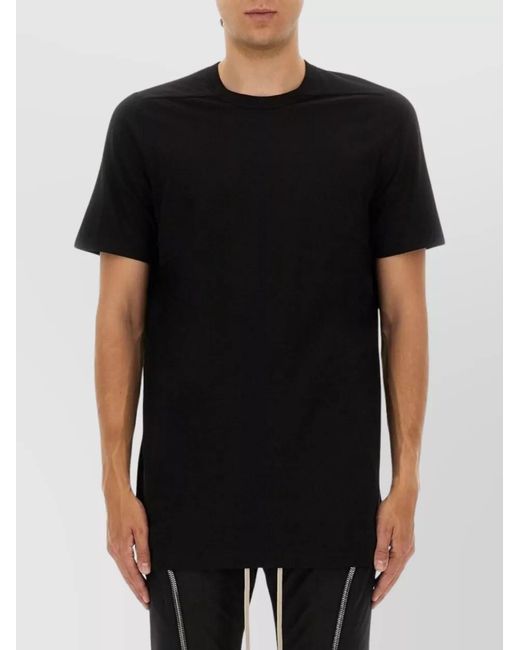 Rick Owens Black Cotton Ribbed Crew Neck Short Sleeve T-Shirt for men