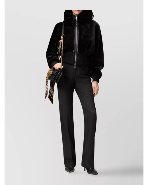 Pinko Black High Collar Long Sleeve Ribbed Cuff Jacket