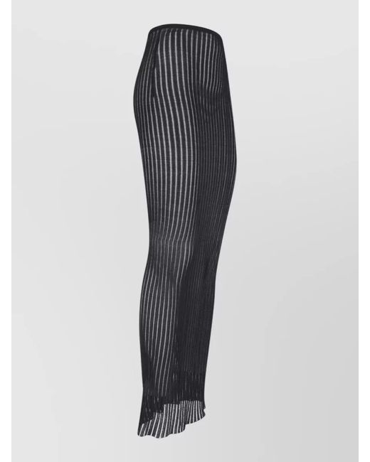 Dondup Gray High Waisted Pleated Striped Sheer Midi Skirt