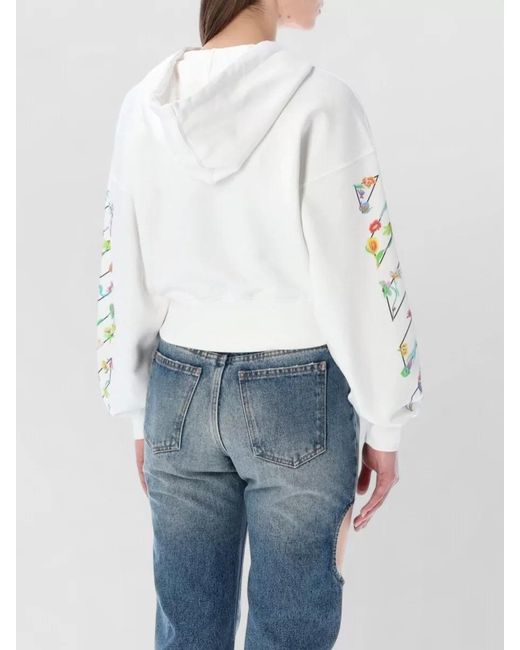 Off-White c/o Virgil Abloh White Cropped Hoodie Flower Motif Ribbed Trim