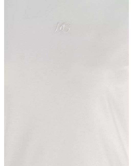 Dolce & Gabbana White Cotton Logo Embroidered T-Shirt