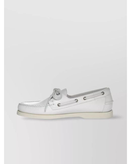 Sebago White Portland Boat Shoes Eyelet Detailing for men