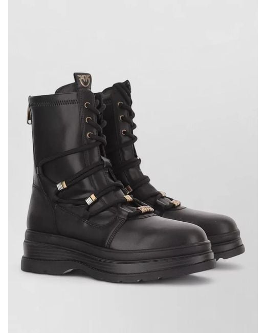 Pinko Black Leather Lace-Up Ankle Boots