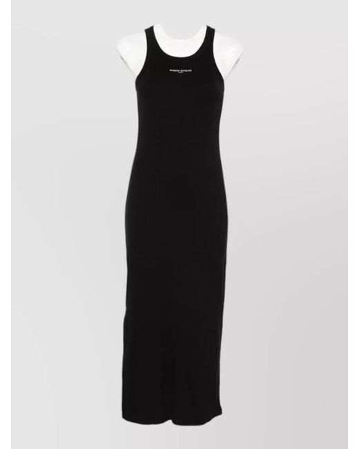 Maison Kitsuné Black Logo Ribbed Dress Sleeveless Round Neck Slits