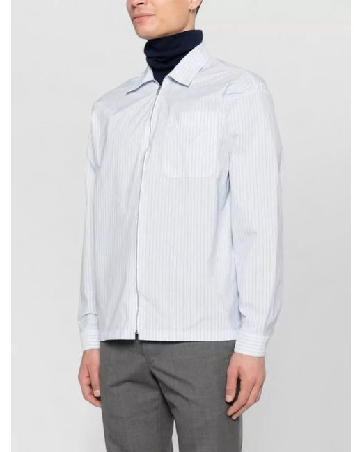 Prada White Striped Zip-Up Shirt for men