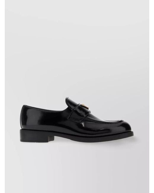 Prada Black Leather Loafers With Round Toe And Shiny Finish