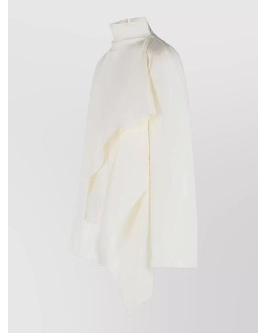 Rohe White Silk Scarf Blouse High Collar Draped
