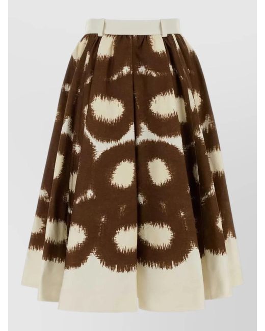 Prada Brown Printed Cotton Skirt High Waist Pleated