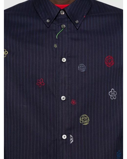 KENZO Blue Cotton Graphic Embroidered Shirt for men