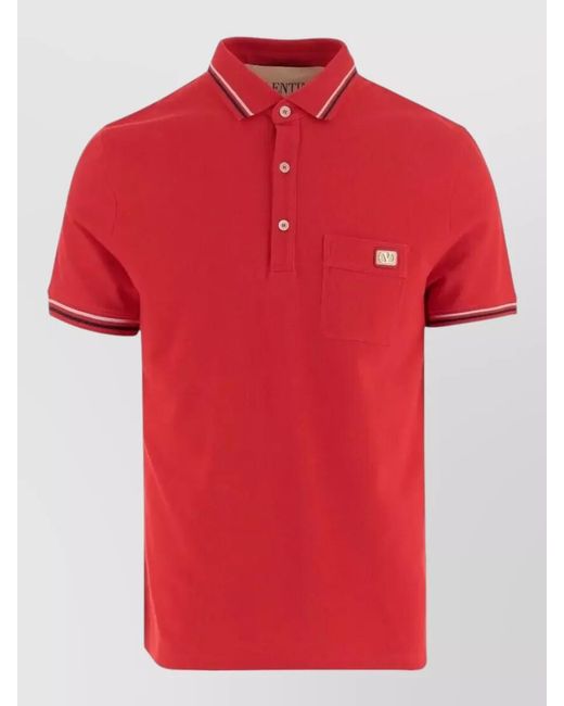 Valentino Garavani Red Cotton Piqué Polo Shirt for men