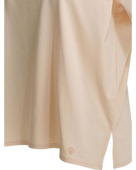Loulou de Saison Natural Short Sleeve Round Neck T Shirt Side Slits