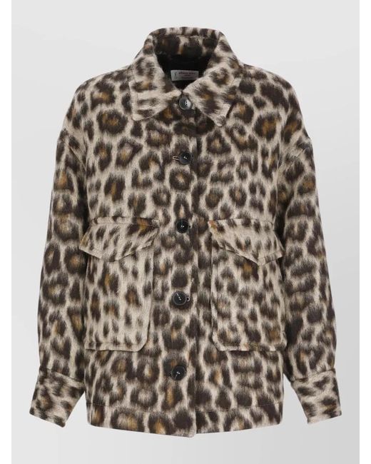 Alberto Biani Multicolor Wool Animal-Print Oversized Coat