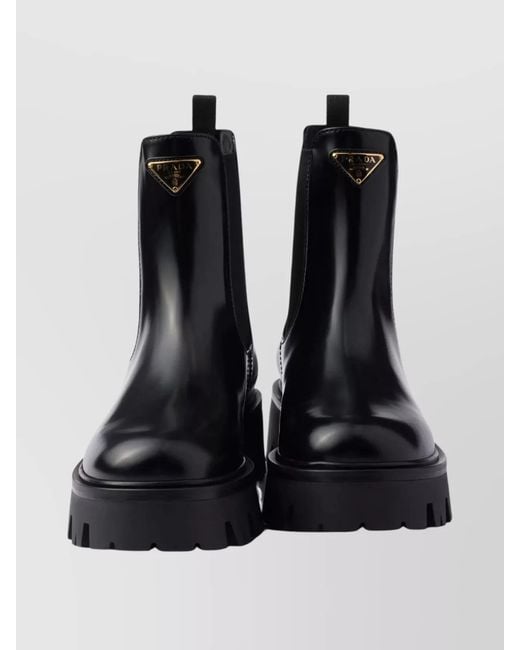 Prada Black Ankle Boots With Chunky Sole And Pull Tabs
