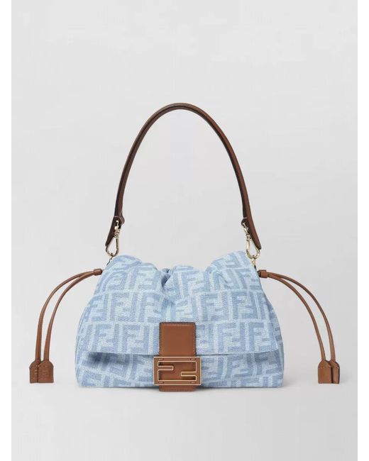 Fendi Blue Mamma Baguette Medium Denim Bucket Bag