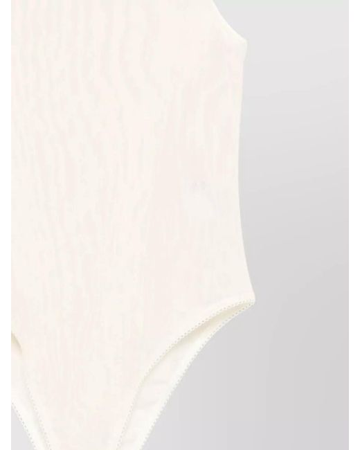 Forte_forte White Tulle Bodysuit Ribbed Texture Round Neckline